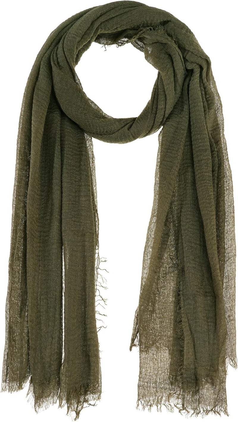 Nydotd Women Summer Cotton Linen Scarf Crinkle Long Beach Shawl Wrap hijab with Fringe - Image 1